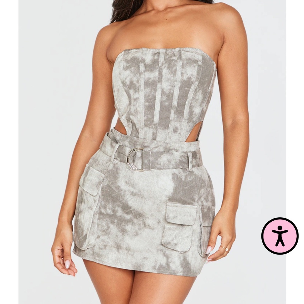 Strapless Gray Mini Cargo Dress
